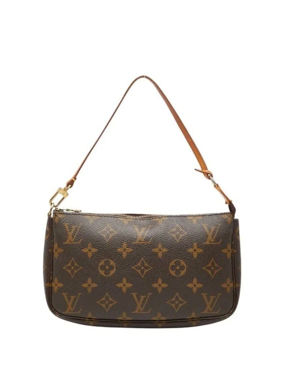 Louis Vuitton Monogram Pochette Handbag Pouch Brown Leather